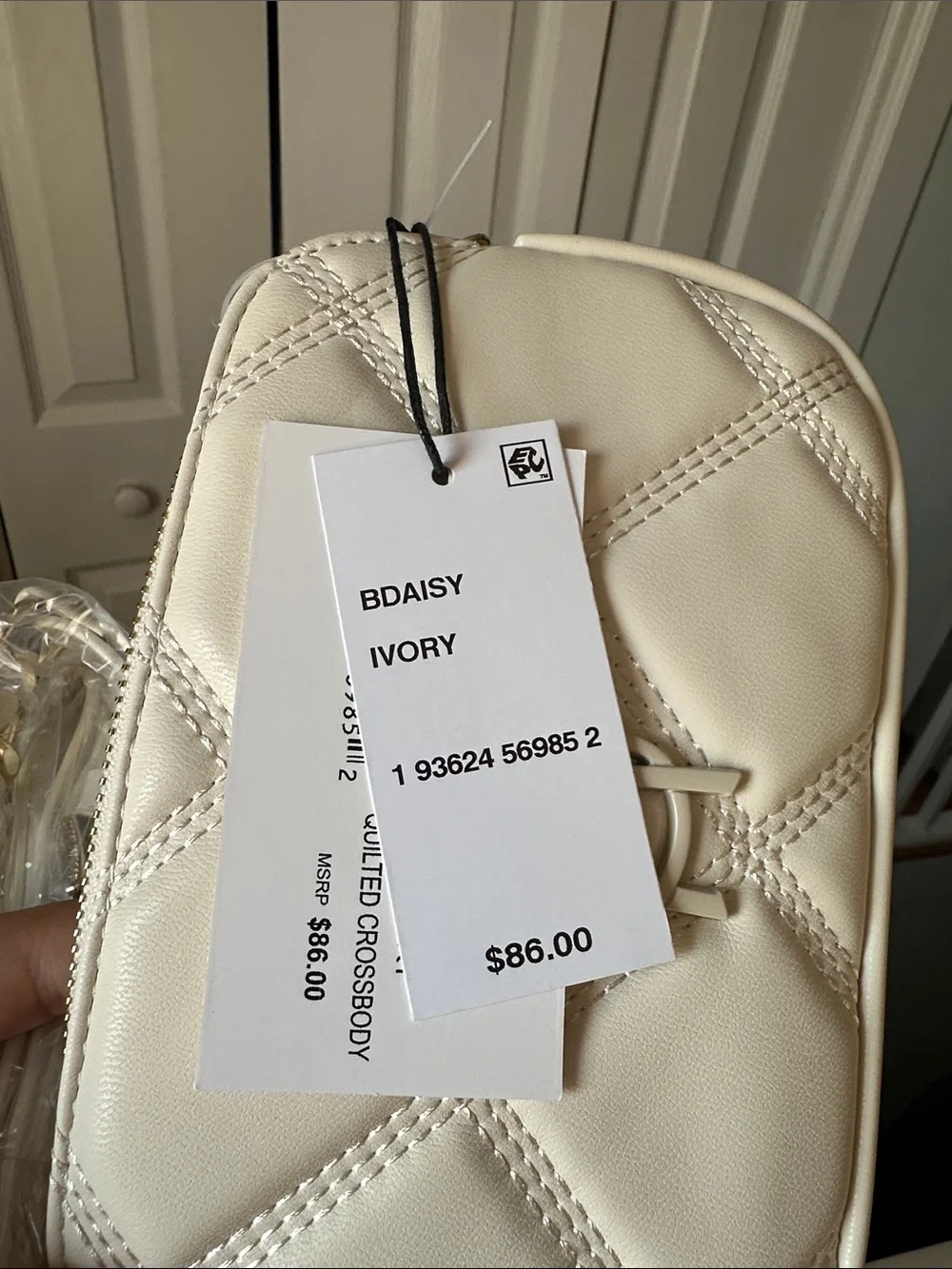 Steve Madden Ivory Quilted Crossbody with Gold Chain - Picture 12 of 12